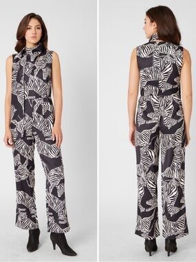 Adrienne Landau Sleeveless Zebra Print Jumpsuit